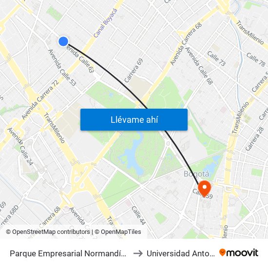 Parque Empresarial Normandía (Ac 63 - Kr 73a) to Universidad Antonio Nariño map
