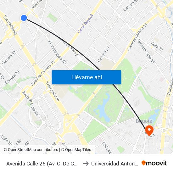 Avenida Calle 26 (Av. C. De Cali - Cl 51) (A) to Universidad Antonio Nariño map