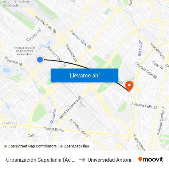 Urbanización Capellanía (Ac 22 - Kr 87c) to Universidad Antonio Nariño map