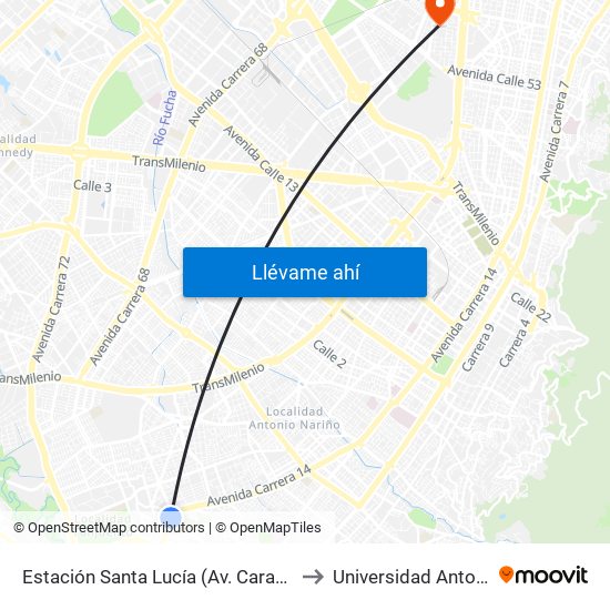 Estación Santa Lucía (Av. Caracas - Dg 45c Sur) to Universidad Antonio Nariño map