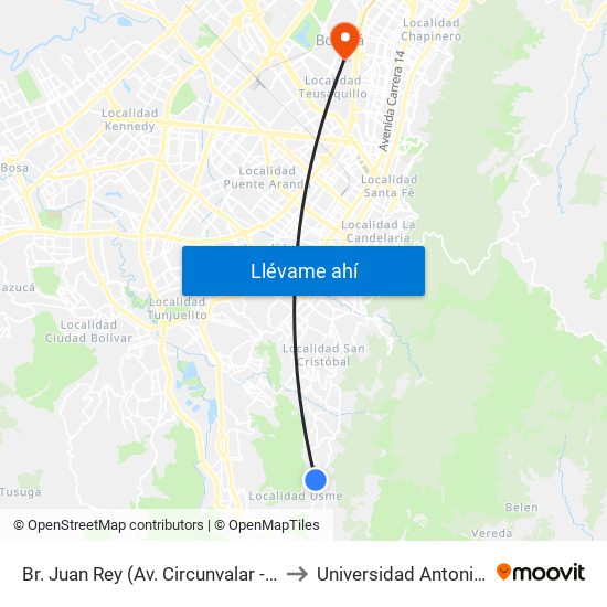 Br. Juan Rey (Av. Circunvalar - Cl 71b Sur) to Universidad Antonio Nariño map