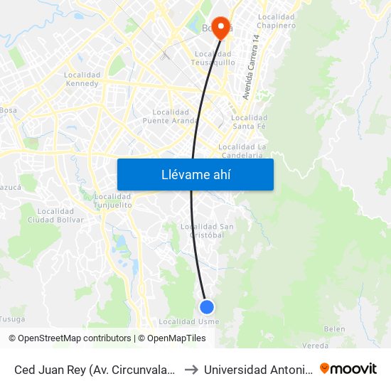 Ced Juan Rey (Av. Circunvalar - Cl 70 Sur) to Universidad Antonio Nariño map