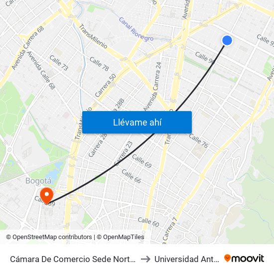 Cámara De Comercio Sede Norte (Ak 15 - Cl 93a) (B) to Universidad Antonio Nariño map