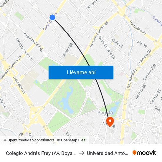 Colegio Andrés Frey (Av. Boyacá - Cl 66a) (A) to Universidad Antonio Nariño map