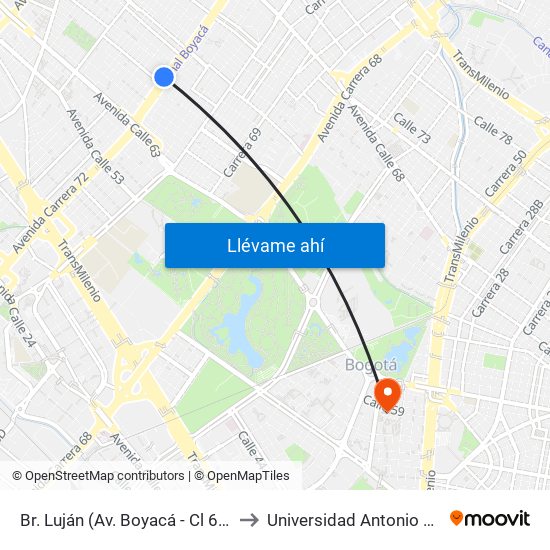 Br. Luján (Av. Boyacá - Cl 64h) (A) to Universidad Antonio Nariño map