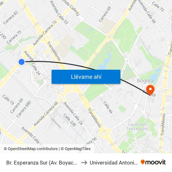 Br. Esperanza Sur (Av. Boyacá - Cl 23) (A) to Universidad Antonio Nariño map