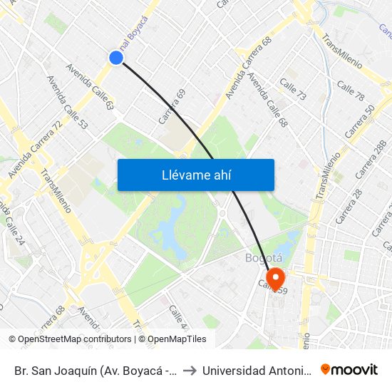 Br. San Joaquín (Av. Boyacá - Cl 64f) (A) to Universidad Antonio Nariño map