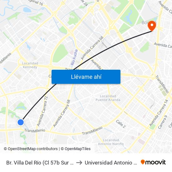 Br. Villa Del Río (Cl 57b Sur - Kr 62) to Universidad Antonio Nariño map