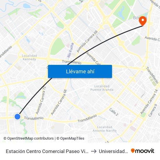 Estación Centro Comercial Paseo Villa Del Río - Madelena (Auto Sur - Kr 66a) to Universidad Antonio Nariño map