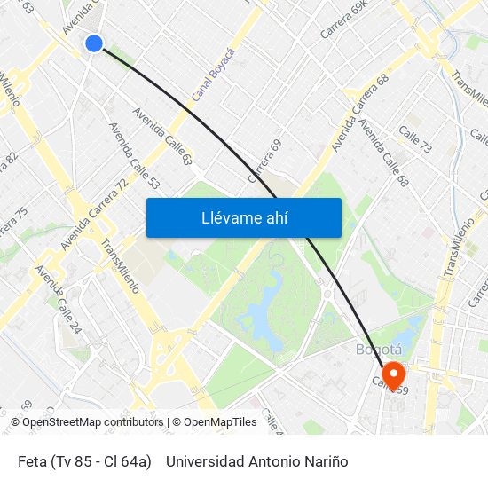 Feta (Tv 85 - Cl 64a) to Universidad Antonio Nariño map