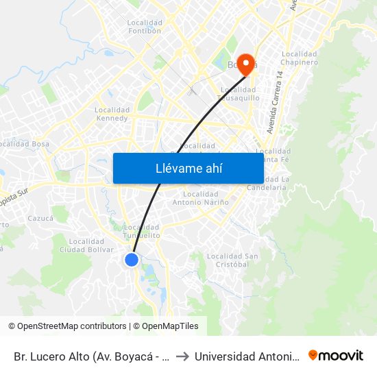 Br. Lucero Alto (Av. Boyacá - Kr 18q) (A) to Universidad Antonio Nariño map