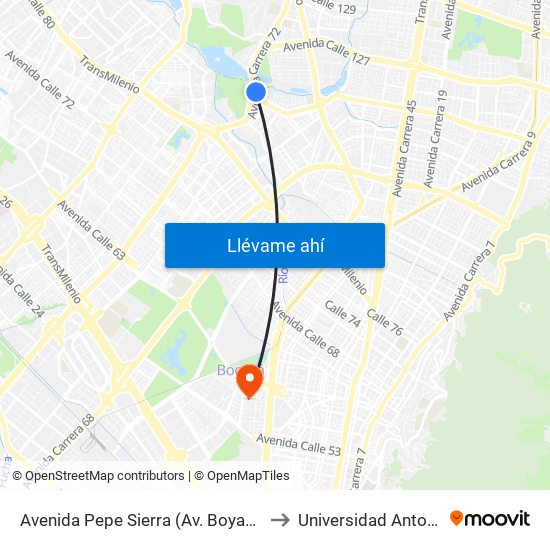 Avenida Pepe Sierra (Av. Boyacá - Cl 116a) (A) to Universidad Antonio Nariño map