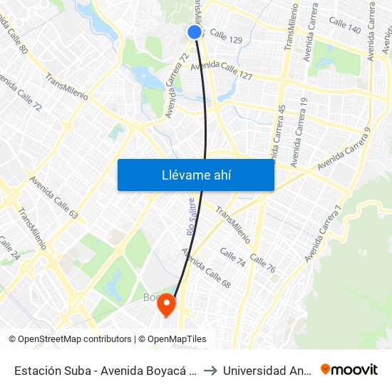 Estación Suba - Avenida Boyacá (Av. Boyacá - Cl 128b) to Universidad Antonio Nariño map