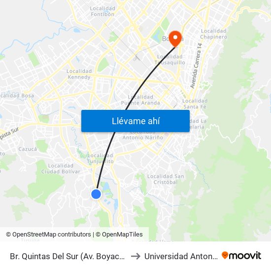 Br. Quintas Del Sur (Av. Boyacá - Cl 70b Sur) to Universidad Antonio Nariño map