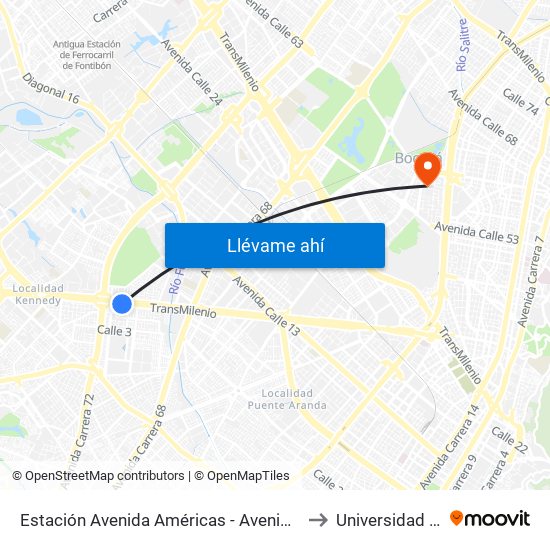 Estación Avenida Américas - Avenida Boyacá (Av. Américas - Kr 71b) (A) to Universidad Antonio Nariño map