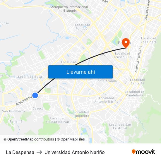 La Despensa to Universidad Antonio Nariño map