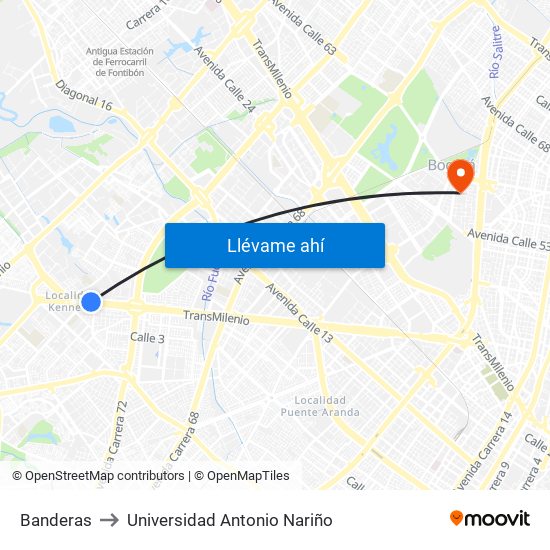 Banderas to Universidad Antonio Nariño map