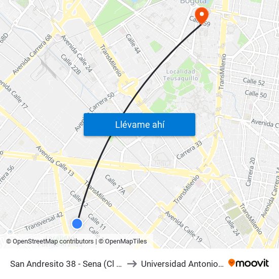 San Andresito 38 - Sena (Cl 9 - Kr 38) to Universidad Antonio Nariño map