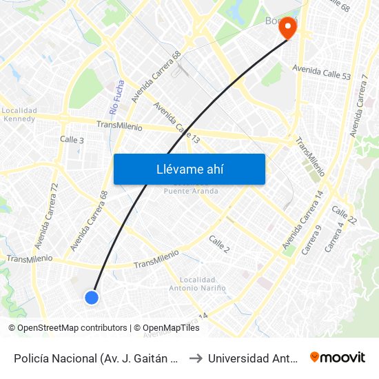 Policía Nacional (Av. J. Gaitán C. - Cl 47a Sur) (A) to Universidad Antonio Nariño map