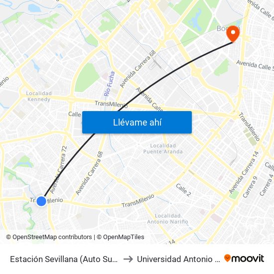 Estación Sevillana (Auto Sur - Kr 57) to Universidad Antonio Nariño map