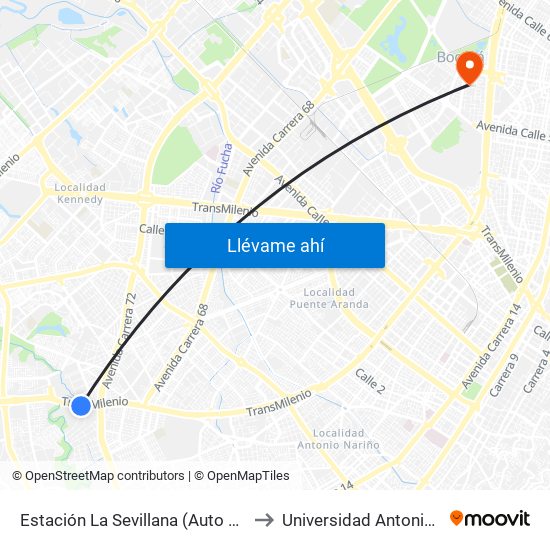 Estación La Sevillana (Auto Sur - Kr 60) to Universidad Antonio Nariño map