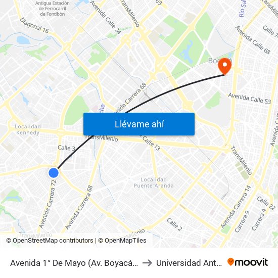 Avenida 1° De Mayo (Av. Boyacá - Av. 1 De Mayo) (A) to Universidad Antonio Nariño map
