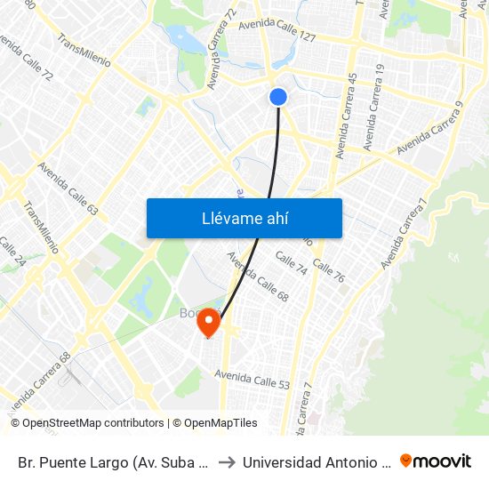 Br. Puente Largo (Av. Suba - Cl 114) to Universidad Antonio Nariño map