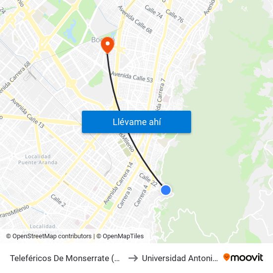 Teleféricos De Monserrate (Ac 20 - Kr 1) to Universidad Antonio Nariño map