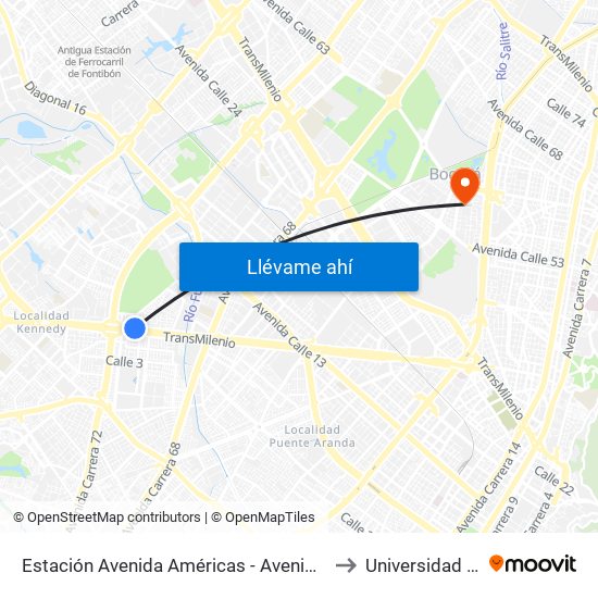 Estación Avenida Américas - Avenida Boyacá (Av. Américas - Kr 71b Bis) to Universidad Antonio Nariño map
