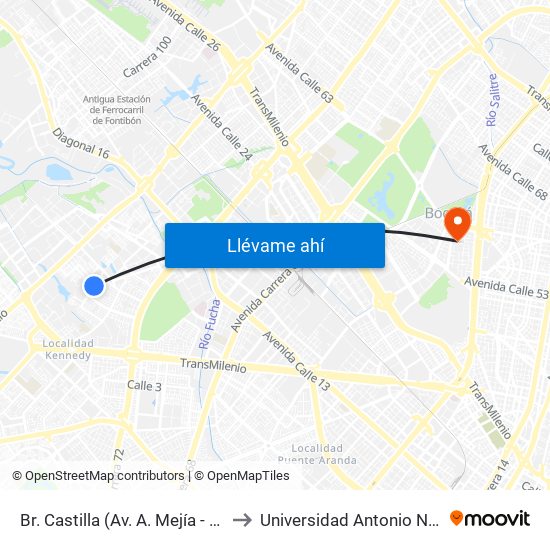 Br. Castilla (Av. A. Mejía - Cl 8c) to Universidad Antonio Nariño map