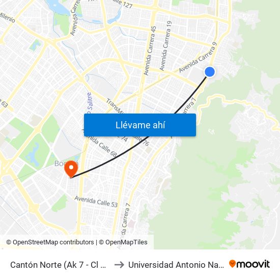 Cantón Norte (Ak 7 - Cl 106) to Universidad Antonio Nariño map