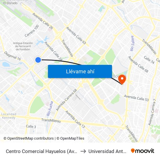 Centro Comercial Hayuelos (Av. C. De Cali - Cl 20) to Universidad Antonio Nariño map