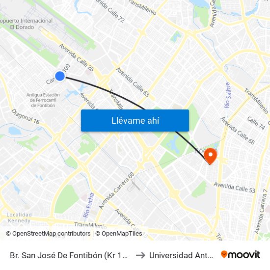 Br. San José De Fontibón (Kr 100 - Av. Esperanza) to Universidad Antonio Nariño map