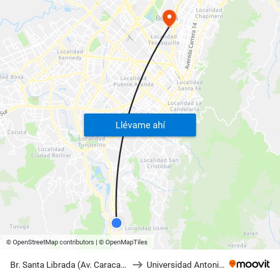 Br. Santa Librada (Av. Caracas - Cl 73 Sur) to Universidad Antonio Nariño map