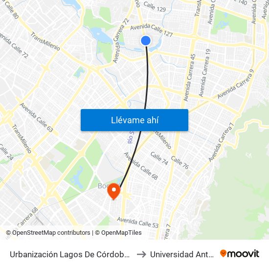 Urbanización Lagos De Córdoba (Av. Suba - Cl 120) to Universidad Antonio Nariño map