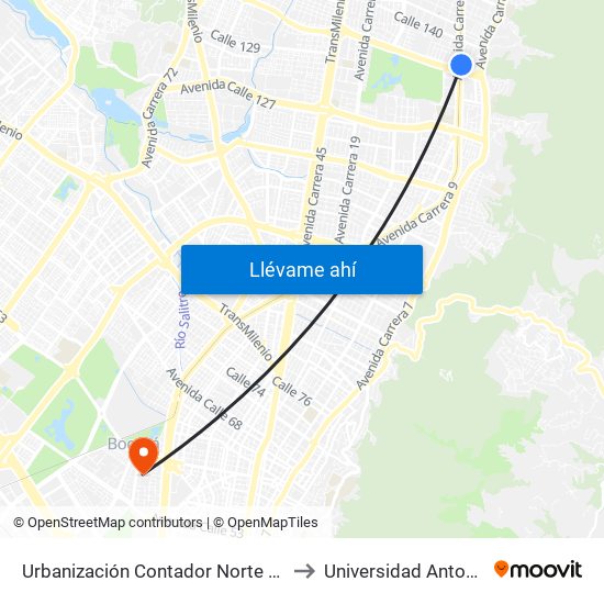 Urbanización Contador Norte (Ak 9 - Ac 134) to Universidad Antonio Nariño map