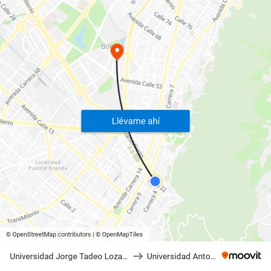 Universidad Jorge Tadeo Lozano (Kr 5 - Cl 22) to Universidad Antonio Nariño map