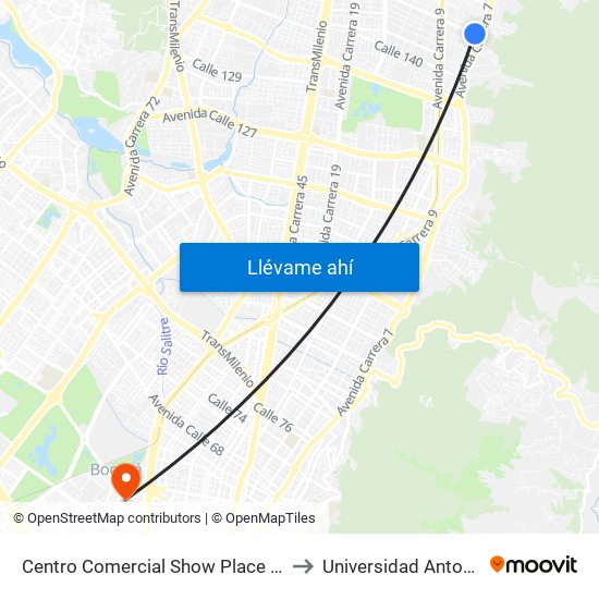 Centro Comercial Show Place (Ac 147 - Ak 7) to Universidad Antonio Nariño map