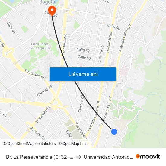 Br. La Perseverancia (Cl 32 - Kr 4 Bis) to Universidad Antonio Nariño map