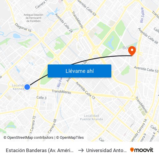 Estación Banderas (Av. Américas - Kr 78a) (A) to Universidad Antonio Nariño map