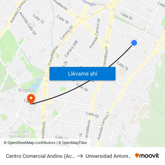 Centro Comercial Andino (Ac 82 - Kr 12) to Universidad Antonio Nariño map