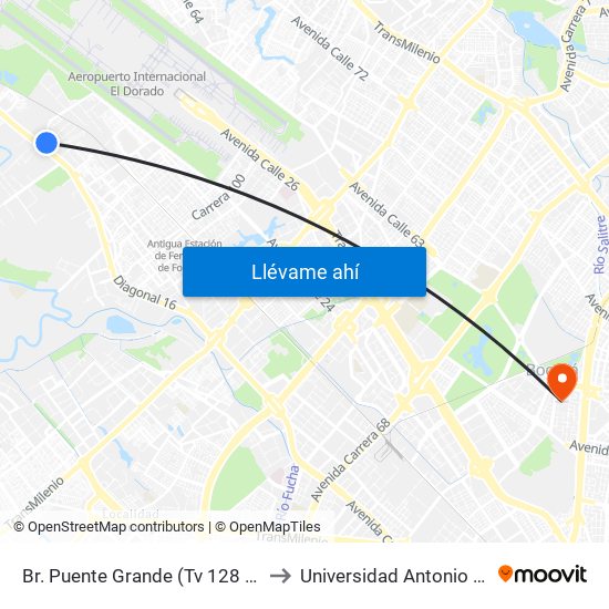 Br. Puente Grande (Tv 128 - Cl 17f) to Universidad Antonio Nariño map