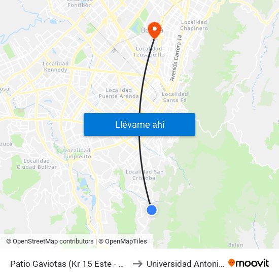 Patio Gaviotas (Kr 15 Este - Cl 48 Sur) (B) to Universidad Antonio Nariño map