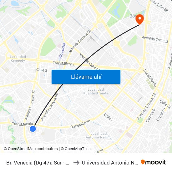 Br. Venecia (Dg 47a Sur - Kr 53) to Universidad Antonio Nariño map