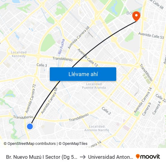 Br. Nuevo Muzú I Sector (Dg 51 Sur - Kr 54) to Universidad Antonio Nariño map