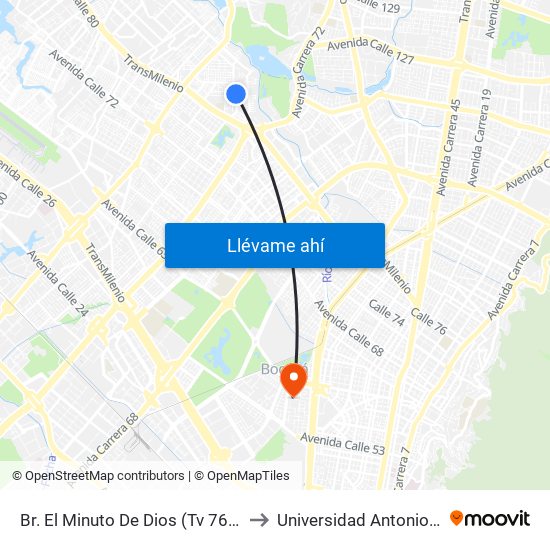 Br. El Minuto De Dios (Tv 76 - Dg 81i) to Universidad Antonio Nariño map