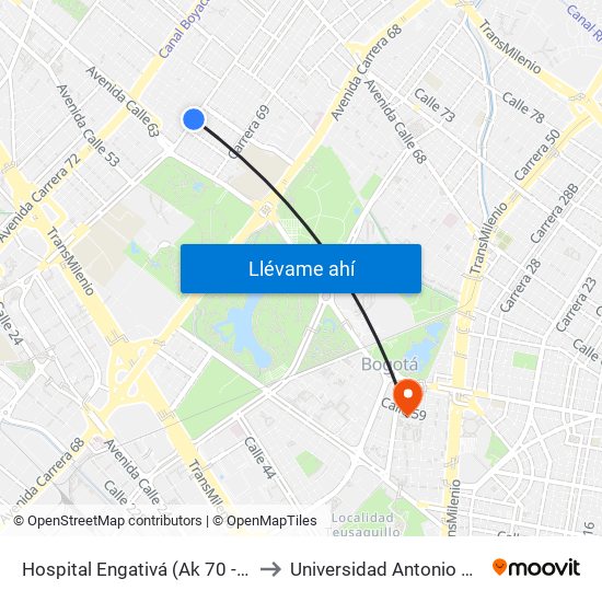 Hospital Engativá (Ak 70 - Cl 64) to Universidad Antonio Nariño map