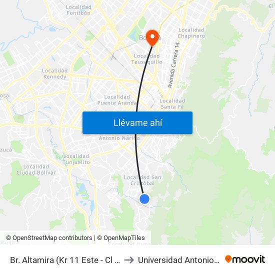 Br. Altamira (Kr 11 Este - Cl 42b Sur) to Universidad Antonio Nariño map