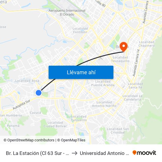 Br. La Estación (Cl 63 Sur - Kr 78c) to Universidad Antonio Nariño map