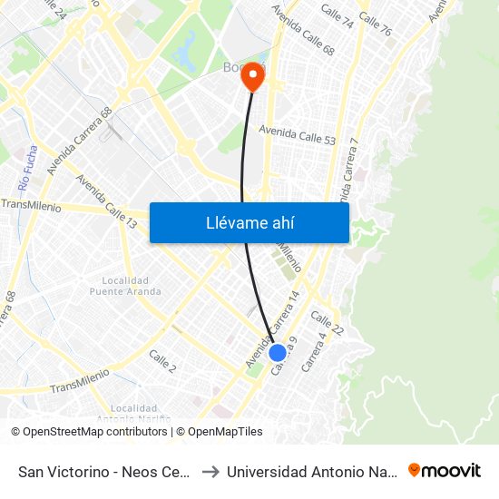 San Victorino - Neos Centro to Universidad Antonio Nariño map